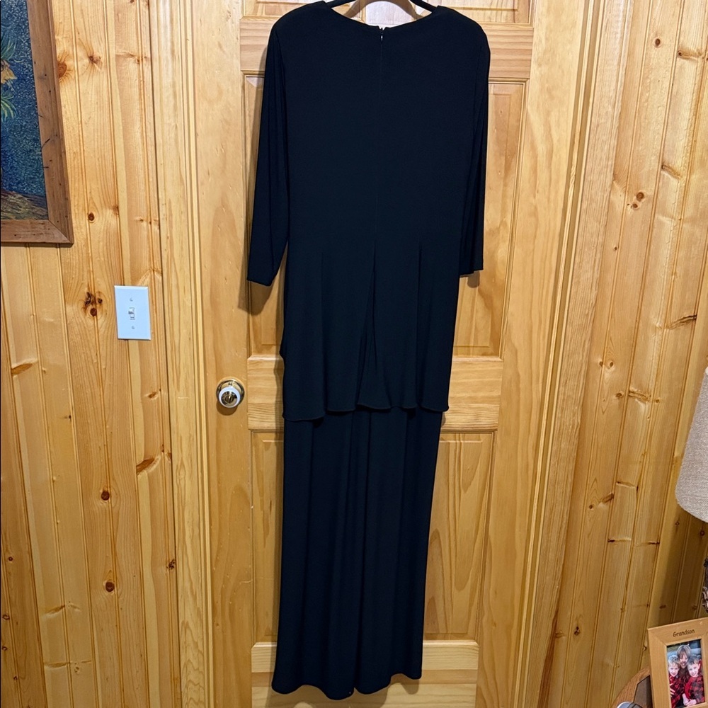 Adrianna Papell Black Wrap-Front Draped Cascade Wide-Leg Jumpsuit Romper Size 14 - Picture 5 of 15